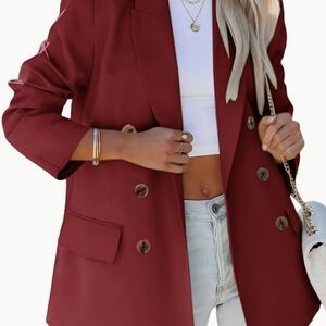 Women's Burgundy Deep Red Double-Breasted Blazer